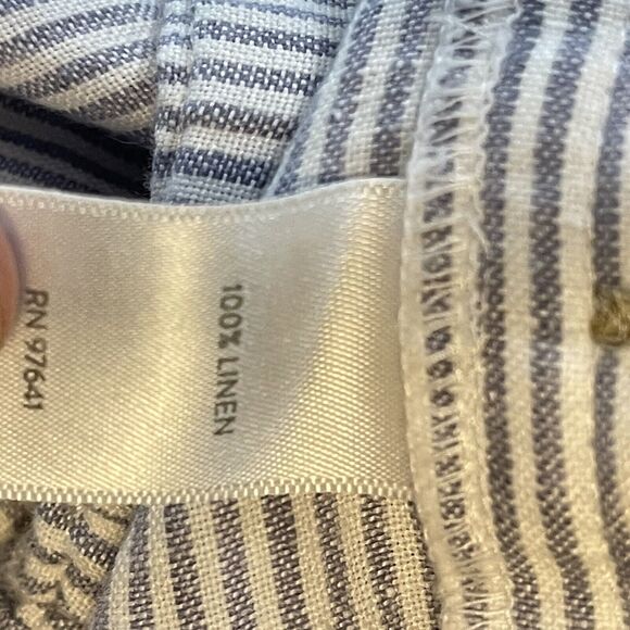 J Jill Love Linen Button Side Nautical Pants Crop Blue Stripe SIZE LARGE Womens - Picture 12 of 13